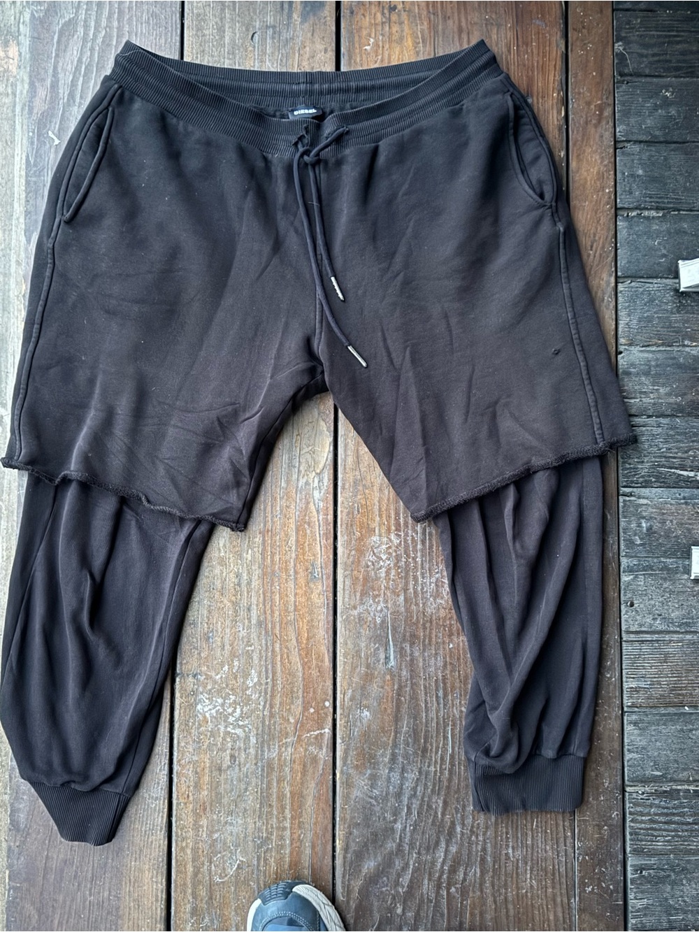 Men’s Diesel Black Layered Sweatpants Joggers hybrid pant w/ shorts